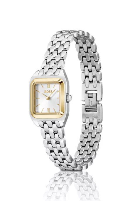 Stainless-steel link-bracelet watch with silver-white dial