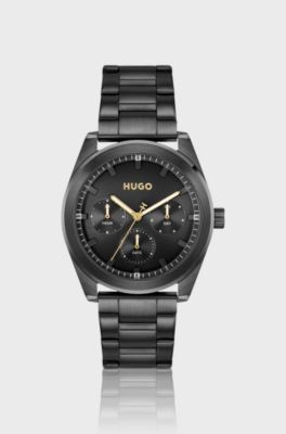 Orologio placcato nero con quadrante e bracciale tono su tono, Nero