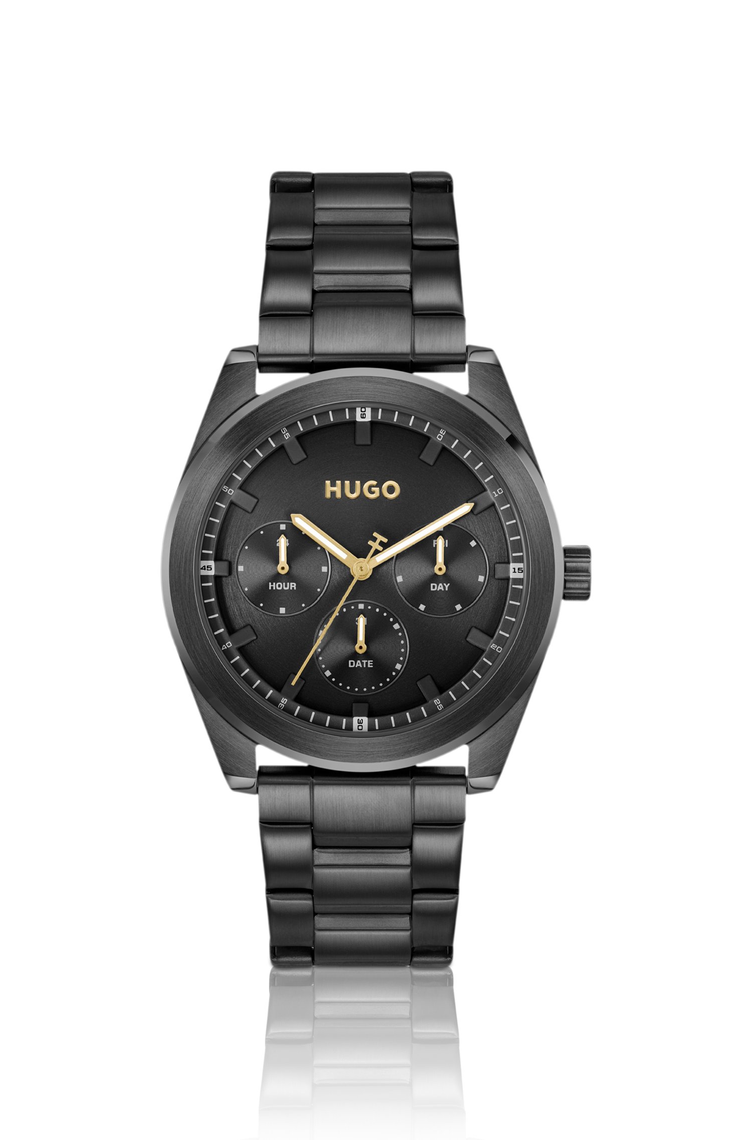 Hugo #BRIGHT SPORT Black-plated watch with tonal dial and bracelet klockor herr