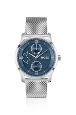 Blue-dial watch with mesh bracelet