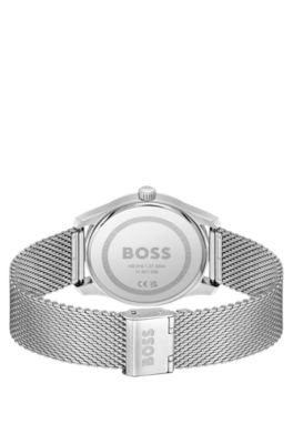 Blue-dial watch with mesh bracelet, Silver tone