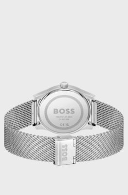 Blue-dial watch with mesh bracelet, Silver tone