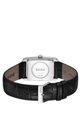 PRINCIPLE DRESS Uhr mit schwarzem Zifferblatt und Lederarmband mit Alligator-Pr&auml;gung, Schwarz