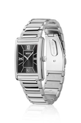 Principle Dress black-dial watch with H-link bracelet , Silver tone