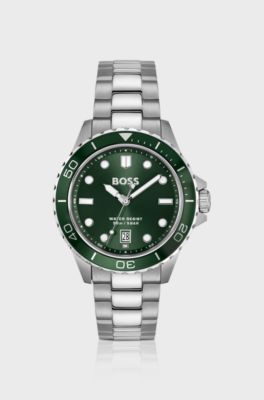 TROPER SPORT Green-dial watch with steel bracelet, Silver tone