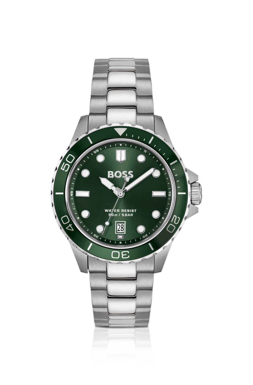 TROPER SPORT Green-dial watch with steel bracelet