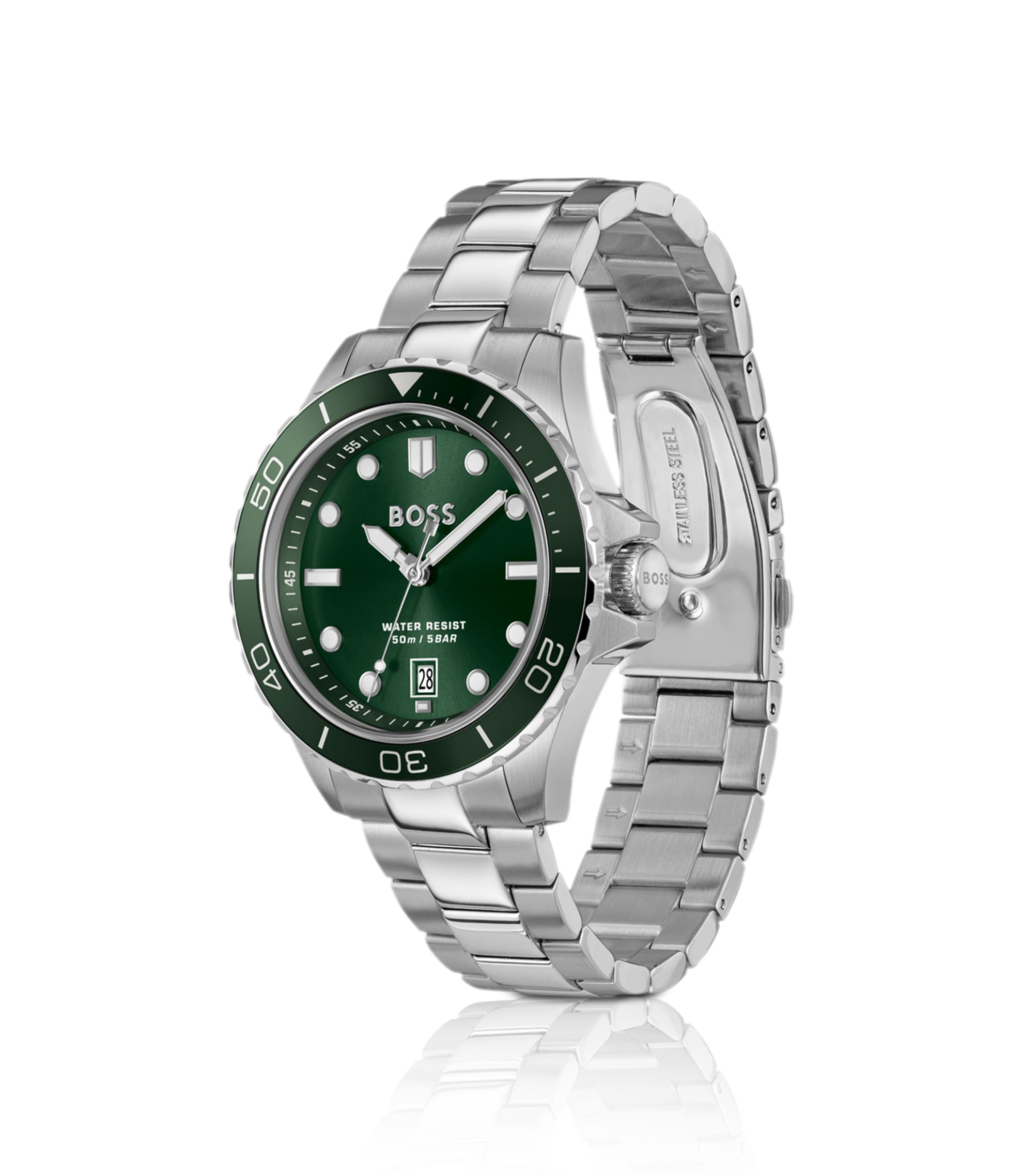 BOSS - TROPER SPORT Green-dial watch with steel bracelet - Silver tone