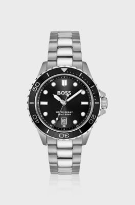 TROPER SPORT Black-dial watch with steel bracelet, Silver tone