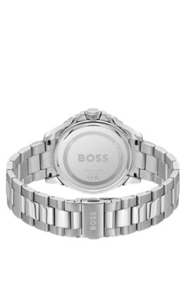 TROPER SPORT Black-dial watch with steel bracelet, Silver tone