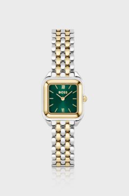 MAE PETITE Green-dial watch with two-tone bracelet, Silver tone