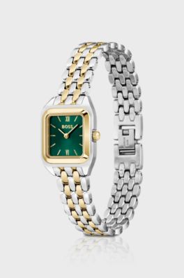 MAE PETITE Green-dial watch with two-tone bracelet, Silver tone