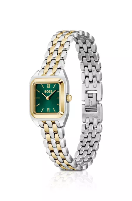 Green-dial watch with two-tone bracelet
