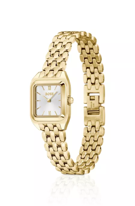 Gold-effect link-bracelet watch with silver-white dial