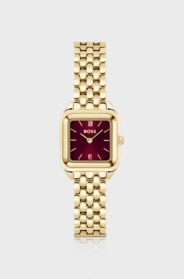 Mae Petite gold-tone watch with burgundy dial, Gold tone