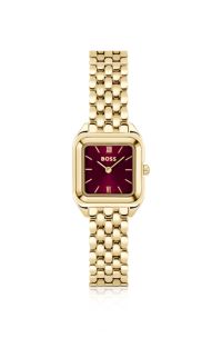 Mae Petite gold-tone watch with burgundy dial, Gold tone