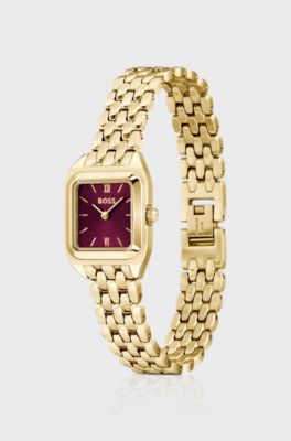 Mae Petite gold-tone watch with burgundy dial, Gold tone