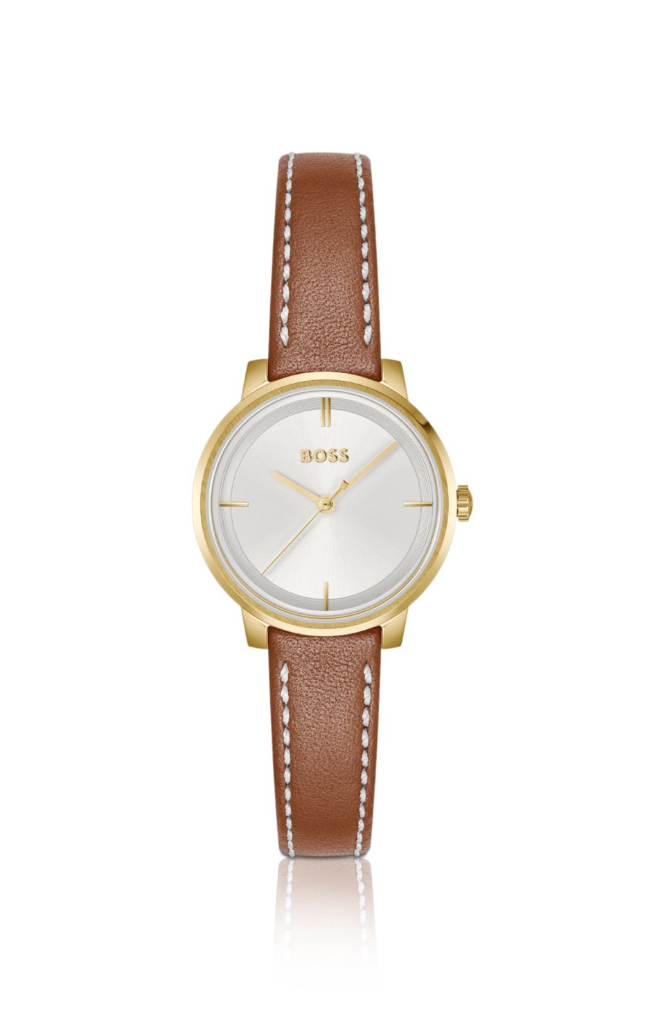 Silver-white-dial watch with leather strap
