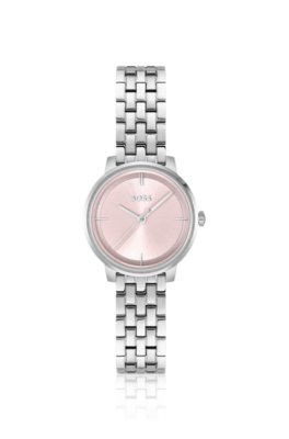 Pink-dial watch with multi-link bracelet