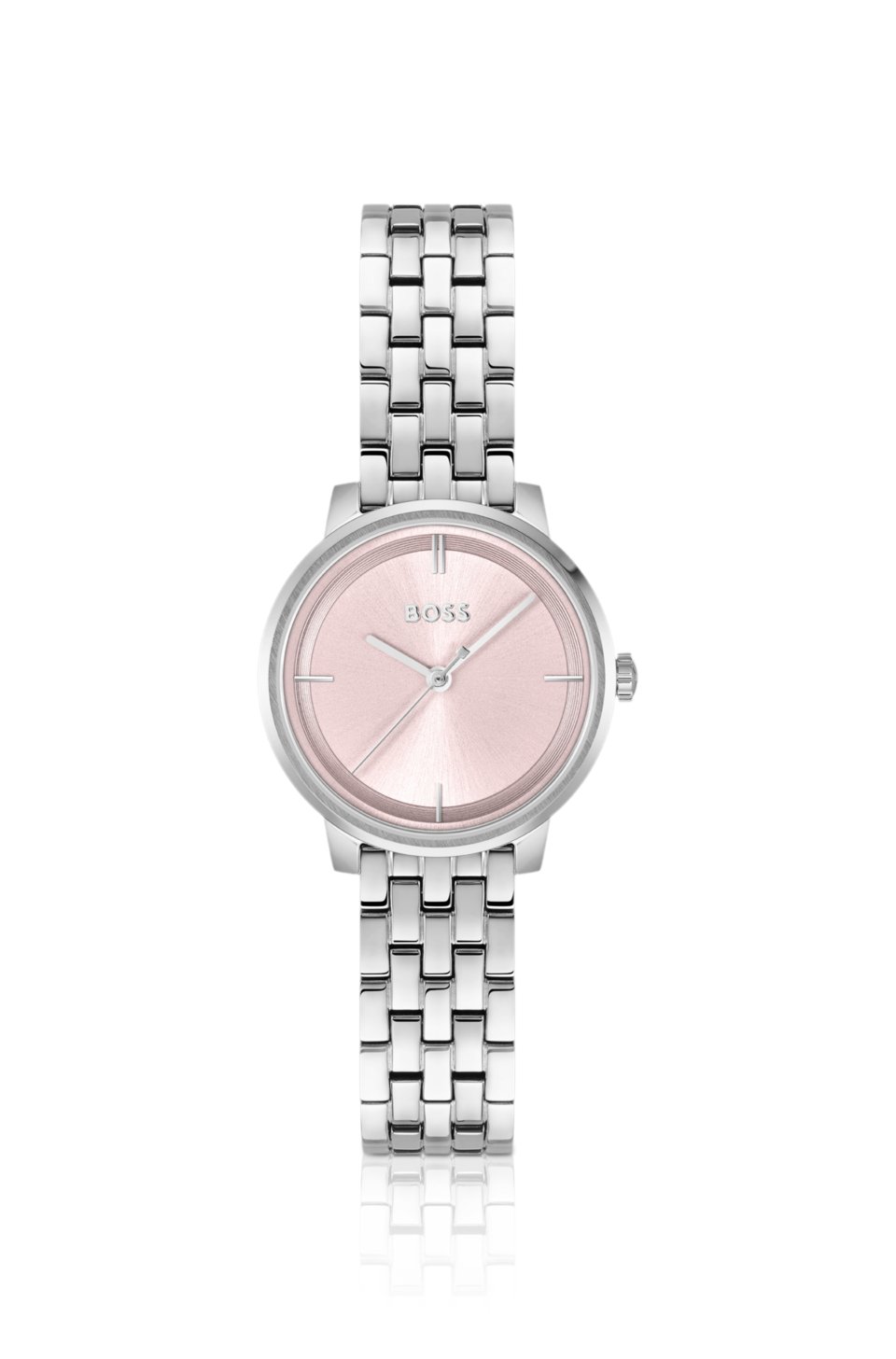 Pink-dial watch with multi-link bracelet
