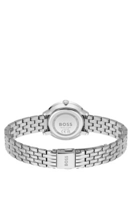 Pink-dial watch with multi-link bracelet, Silver tone