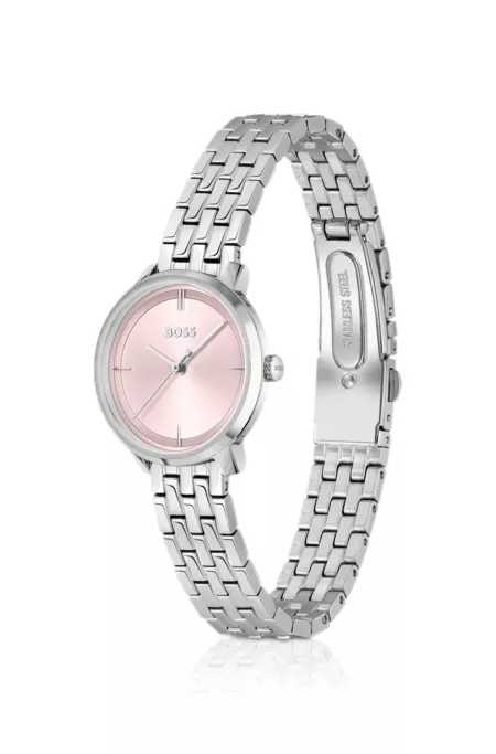 Pink-dial watch with multi-link bracelet