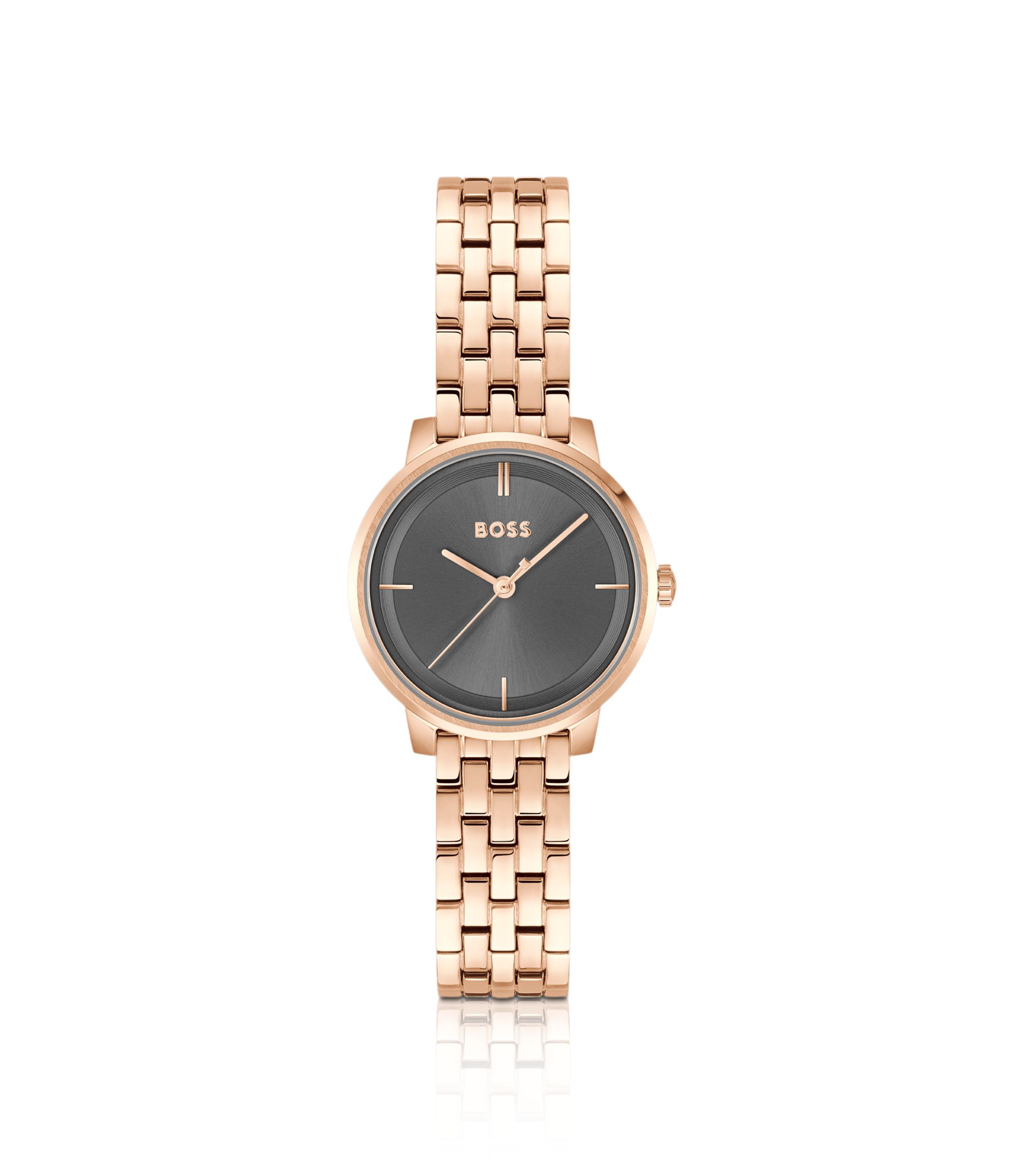 Uhr in Orangegold-Optik mit grauem Zifferblatt