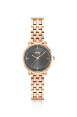 Carnation-gold-effect watch with grey dial