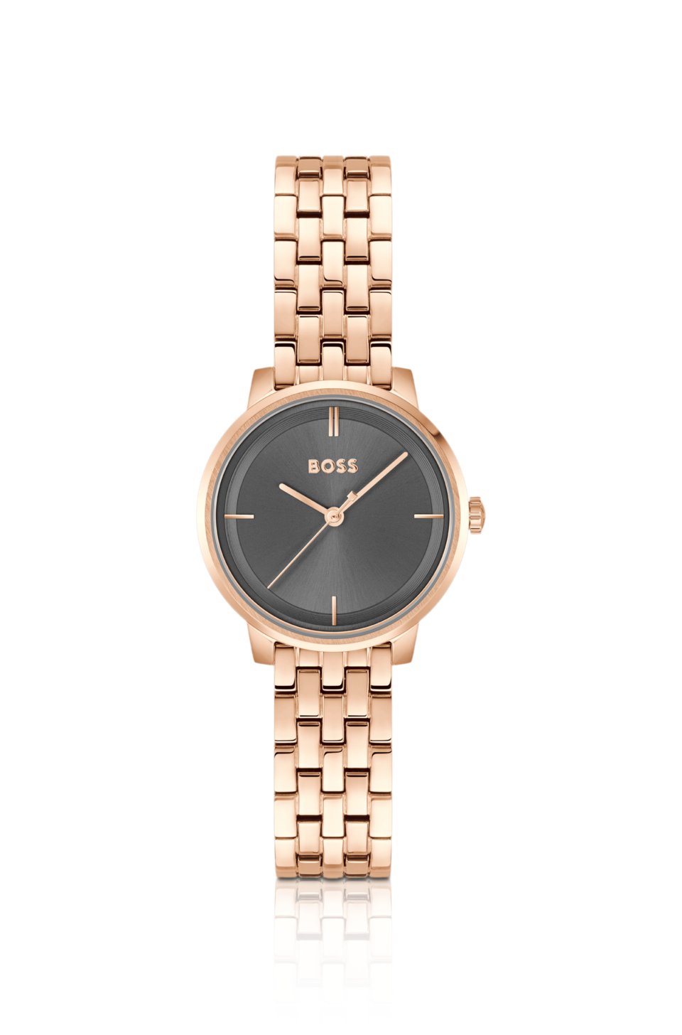 Carnation-gold-effect watch with grey dial