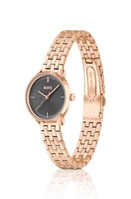 Carnation-gold-effect watch with grey dial, Gold tone