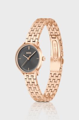Carnation-gold-effect watch with grey dial, Gold tone