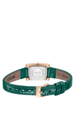 Boss Crystal-embellished green-dial watch with green leather strap analoga klockor dam – bild 2