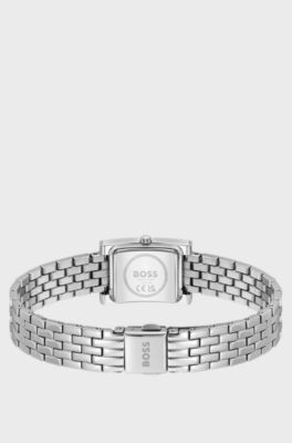 Orologio color argento con cristalli e quadrante bianco-argento, Color argento