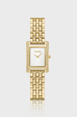 LUCY PRECIOUS Crystal-embellished gold-effect watch with white dial, Gold tone