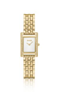 Orologio effetto dorato con cristalli e quadrante bianco, Color oro
