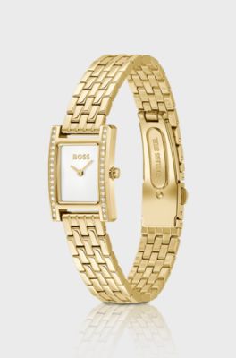 LUCY PRECIOUS Crystal-embellished gold-effect watch with white dial, Gold tone
