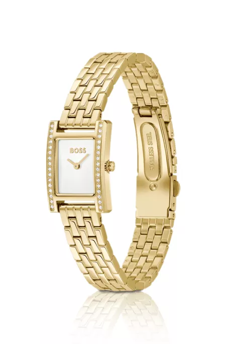 LUCY PRECIOUS Crystal-embellished gold-effect watch with white dial