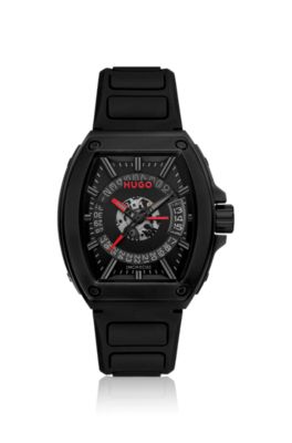 #HUGO ID Semi-transparent-dial watch with silicone strap, Black