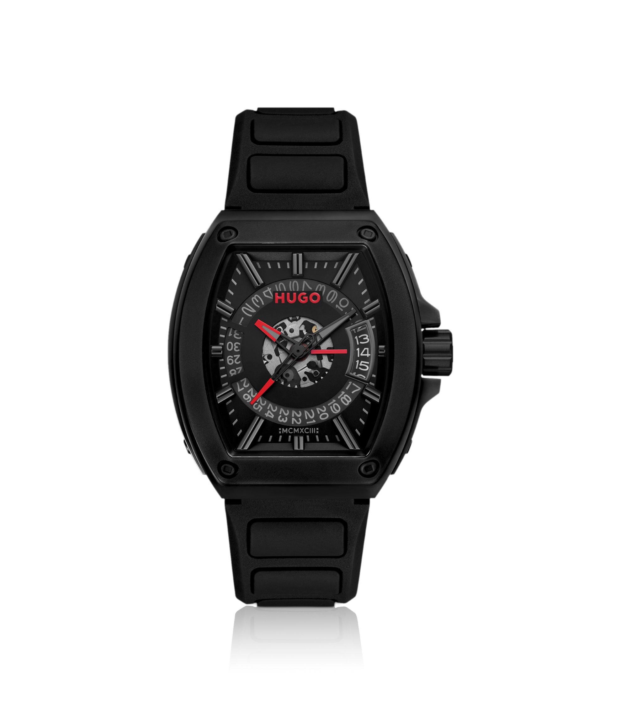 Uhr mit halbtransparentem Zifferblatt und Silikonarmband