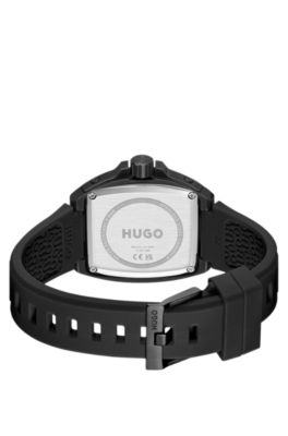 #HUGO ID Semi-transparent-dial watch with silicone strap, Black