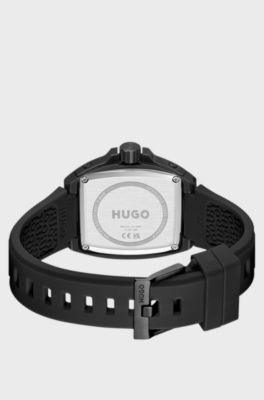 #HUGO ID Semi-transparent-dial watch with silicone strap, Black