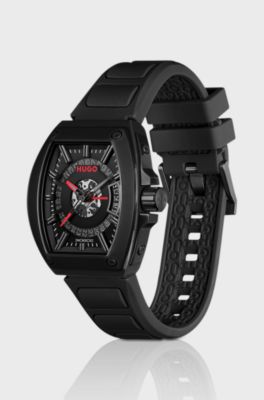 #HUGO ID Semi-transparent-dial watch with silicone strap, Black