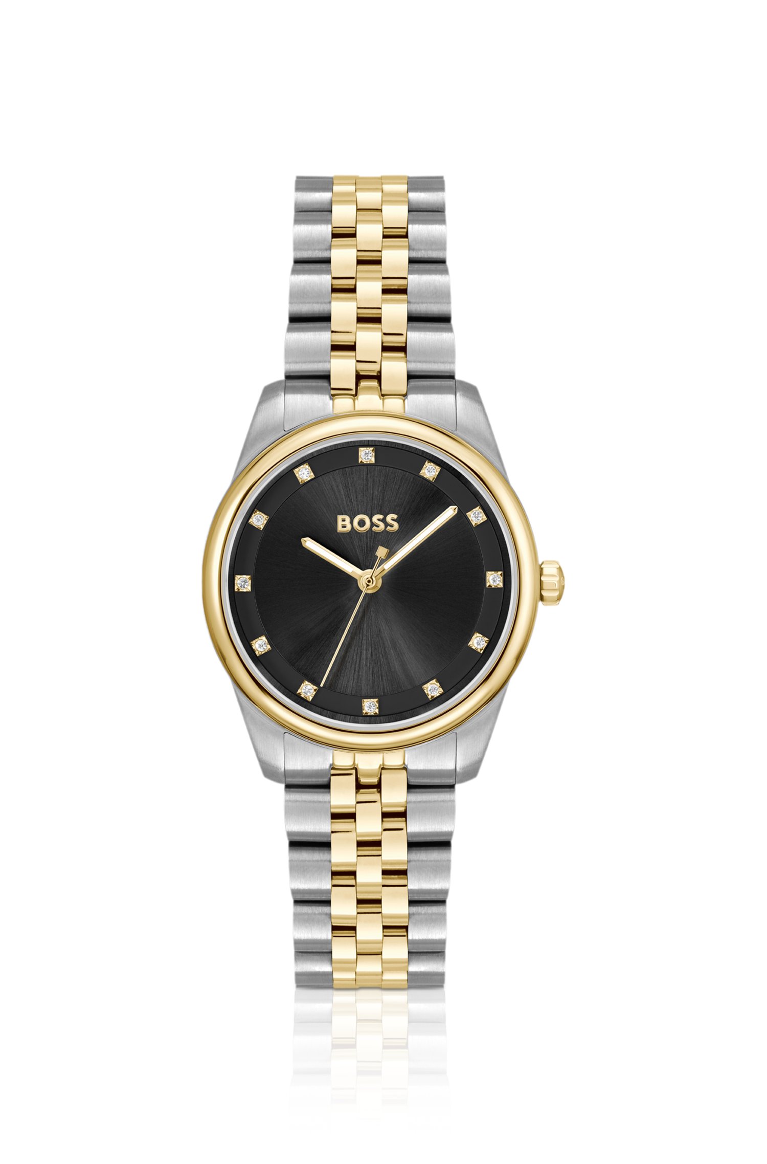 Boss Black-dial watch with two-tone bracelet klockor dam