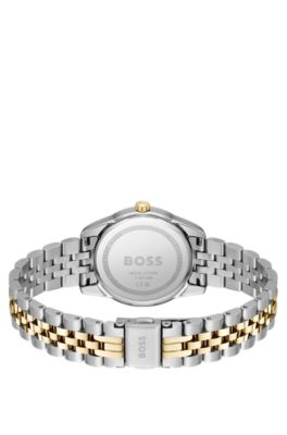 Black-dial watch with two-tone bracelet, Silver tone