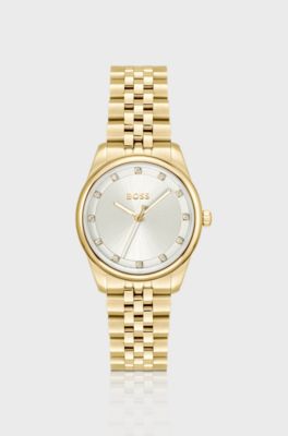 Graceful Precious crystal-embellished watch in gold-tone steel, Gold tone