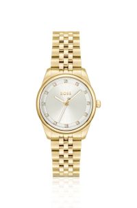 Graceful Precious crystal-embellished watch in gold-tone steel, Gold tone