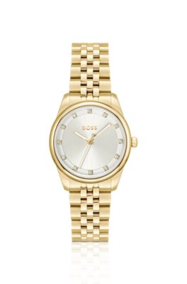 Graceful Precious crystal-embellished watch in gold-tone steel