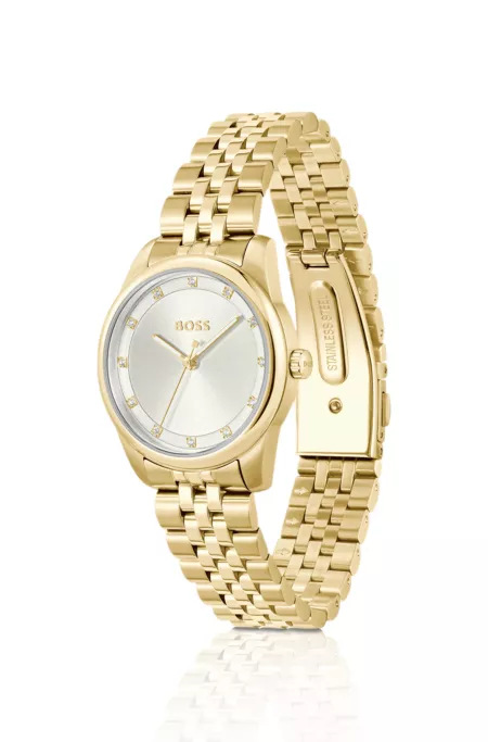 Graceful Precious crystal-embellished watch in gold-tone steel