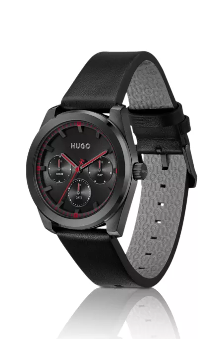 Black-plated watch with tonal leather strap
