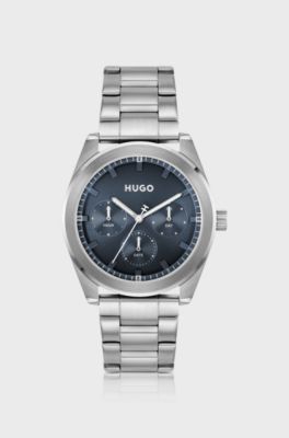 Blue-dial watch with stainless-steel bracelet, Silver tone