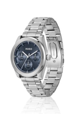 Blue-dial watch with stainless-steel bracelet, Silver tone